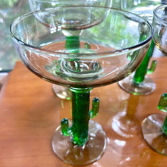 Set of 4 Vintage Green Cactus Stem Margarita Glasses – 7” - Picture 6 of 15